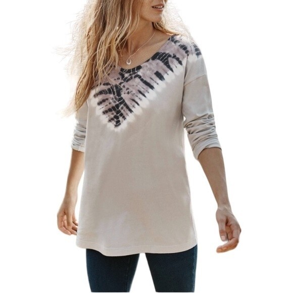 J Jill Purejill Soft & Relaxed Tie Dyed Tunic Cotton 3/4 Sleeve Rounded V-Neck - Picture 1 of 13